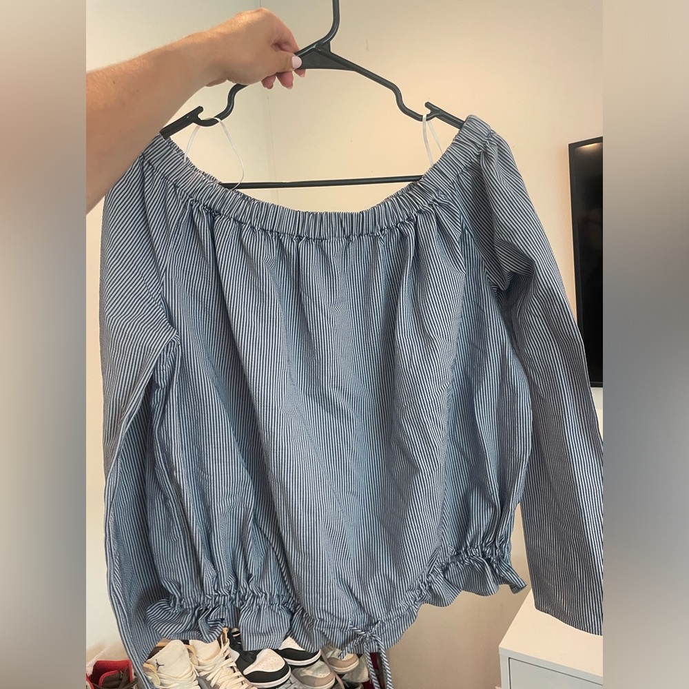 Off the shoulder striped blue and white, size L